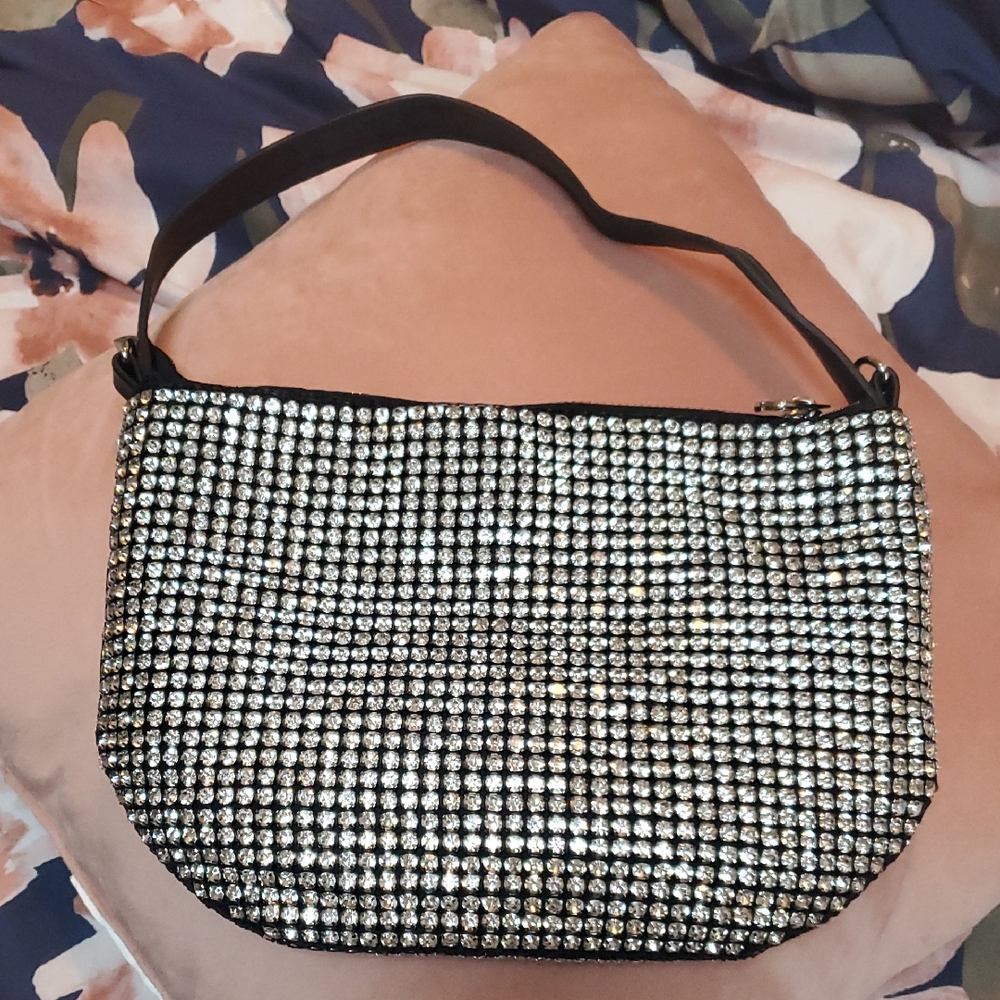 Elegant Silver Crystal-Embellished Women's Bag